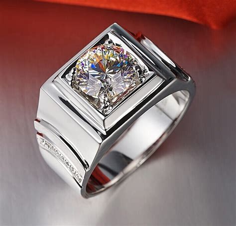 Stunning Genuine Male Jewelry 1ct Synthetic Diamonds Ring Men Sterling