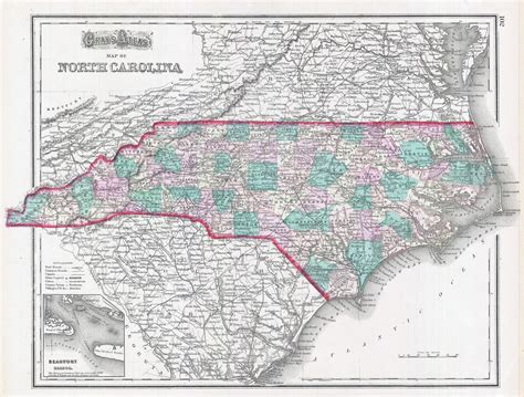 Large Detailed Old Administrative Map Of North Carolina State 1874