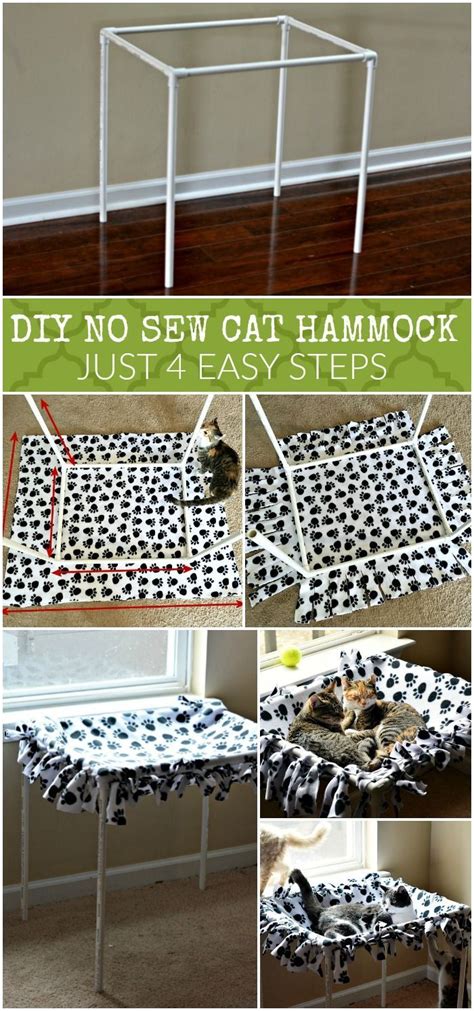 Fleece ferret hammock are necessary, ferrets love to comfortable and really enjoy a fleece hammock. DIY No Sew Cat Hammock Tutorial in 4 Steps | Homemade cat ...