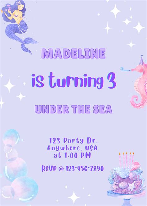 Mermaid Birthday Invitation Template Etsy