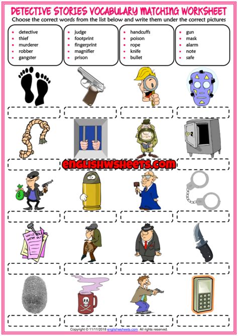 Detective Stories Vocabulary Esl Matching Exercise Worksheet