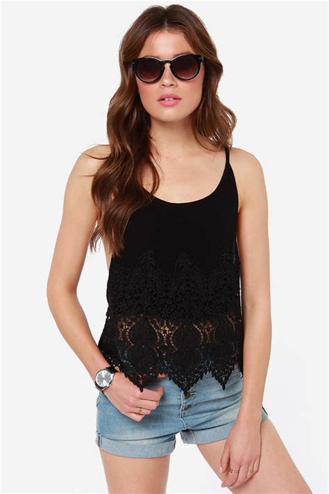 Sexy Black Top Lace Top Tank Top 3600 Lulus