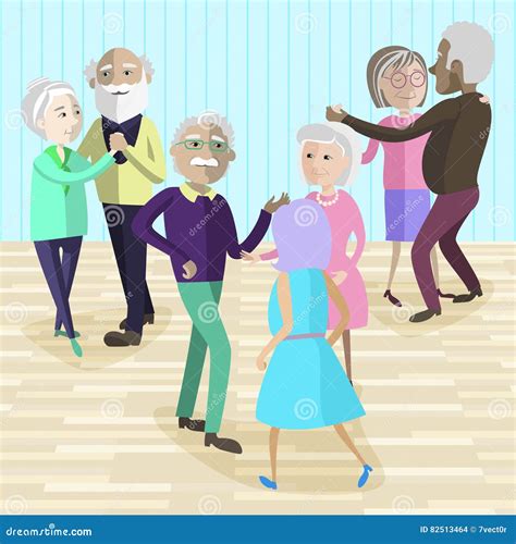 Vector Illustration Of Elderly People Dancing At The Party