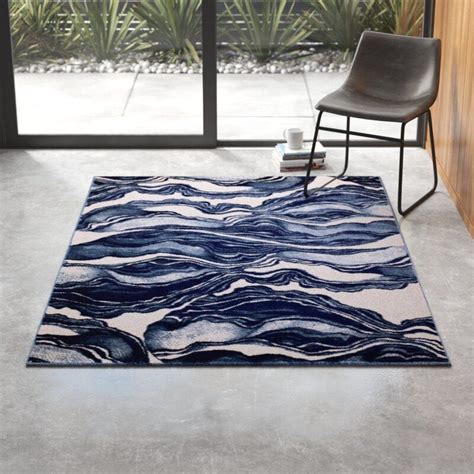 Cretys Abstract Navy Blue White Area Rug Reviews Allmodern White