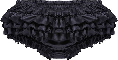 Alvivi Mens Ruffle Panties Shiny Satin Shorts Sissy Boxer Briefs Girly Layers Skirted Underwear