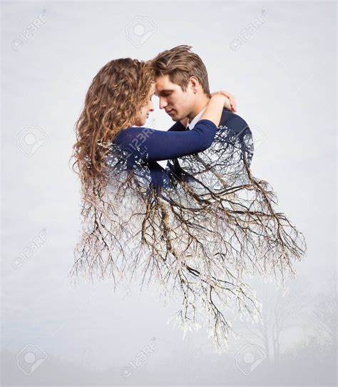 Double Exposure Of Beautiful Young Hipster Couple Stock Photo