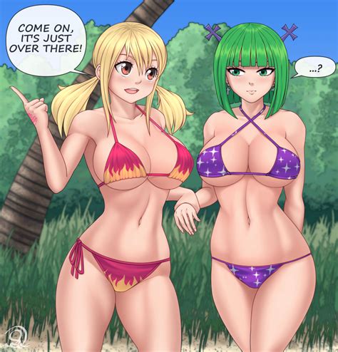 Rocky Ace Brandish Mew Lucy Heartfilia Fairy Tail 2girls Bikini Blonde Hair Breasts