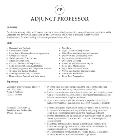 Adjunct Professor Objectives Resume Objective Livecareer