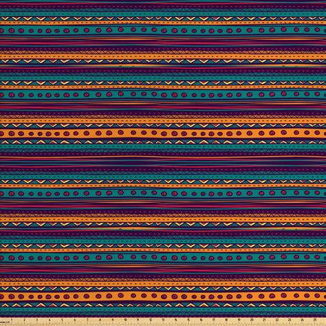 Tribal Fabric By The Yard Striped Retro Pattern With Rich Mexican