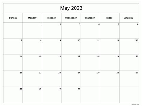 Calendar May 2023 Printable Printable Blank World