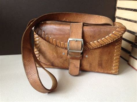 Vtg Handcrafted Sienna Brown Leather Handbag Camera Case Etsy