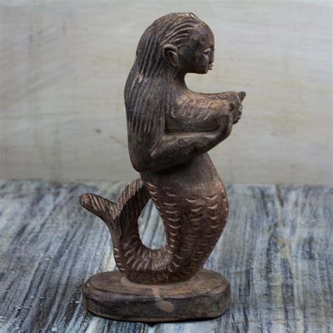 Unicef Market Hand Carved Sensuous Ocean Mermaid Wood Sculpture