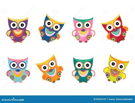Set Of Cartoon Owls On White Background Vector Illustrations Royalty