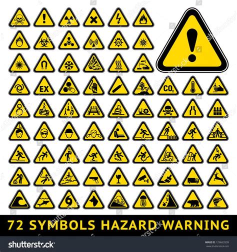 72 symbole trójkątne zagrożenie ostrzegawcze Duży wektor stockowy
