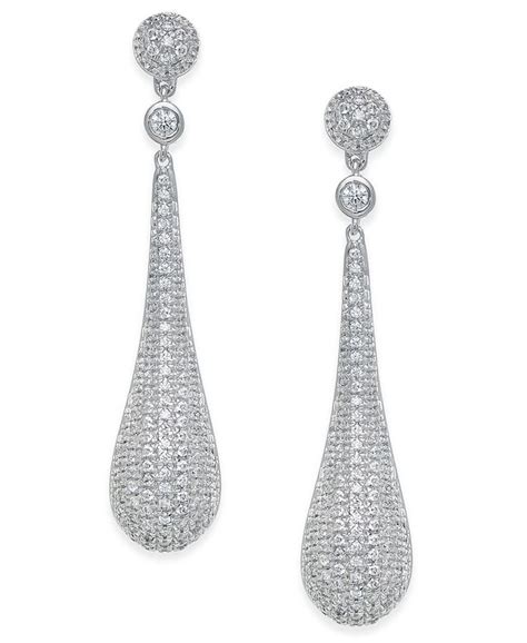 Diamond Pave Drop Earrings 1 Ct Tw In 14k White Gold Drop Earrings Long Earrings Long