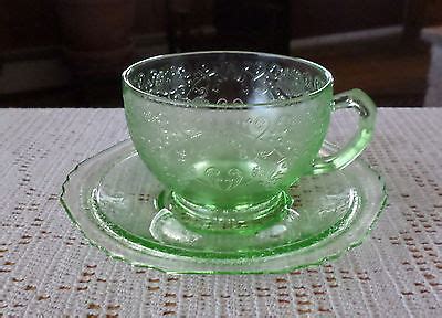 Vintage Hazel Atlas Green Depression Glass Florentine 1 Cup And Saucer