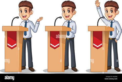 Set Of Businessman In Shirt Cartoon Character Design Politician Orator