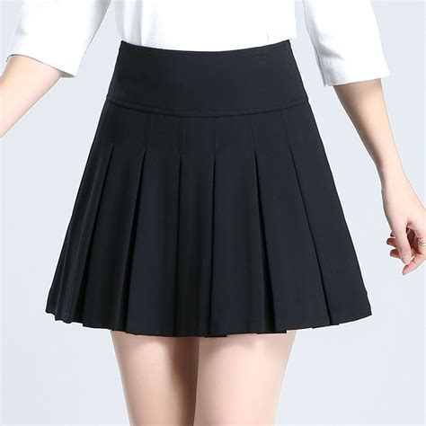 Spring Fall Casual Preppy Style Ladies Women Black High Waisted Pleated Mini Skirt Autumn 4xl