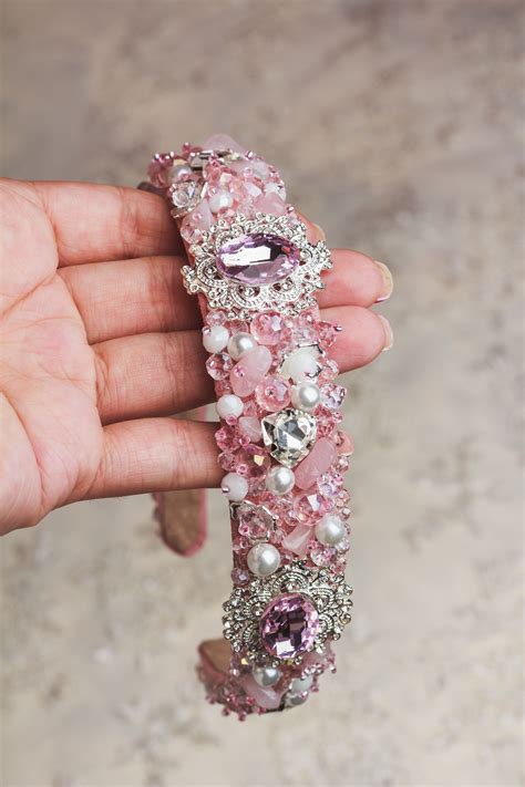 Embellish Headband Pink Rose Quartz Tiara Bridal Headpiece Jewelled
