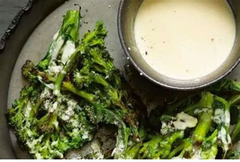 Grilled Purple Sprouting Broccoli With Tahini Dressing Recipes Ooooby