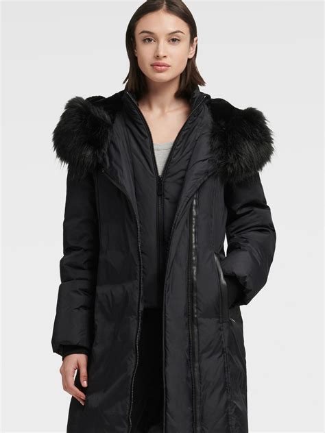 Dkny Faux Fur Hooded Puffer Parka Coat Xs Timeless Classic