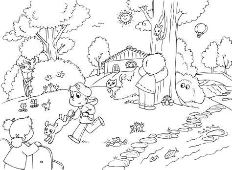 Niños jugando en el parque: Dibujo para imprimir | Niños jugando
