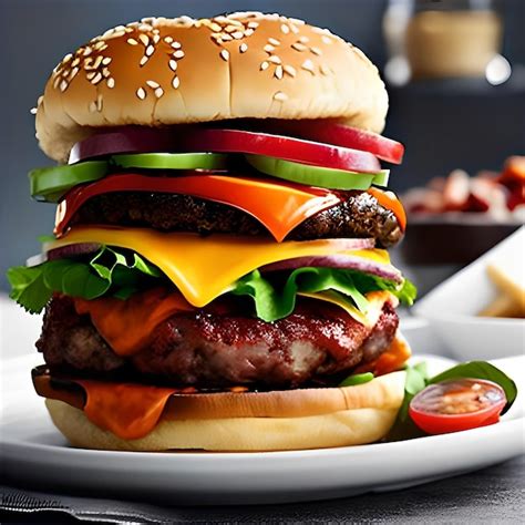Premium Ai Image A Large Hamburger With Many Toppings On It