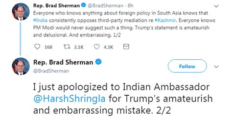 Us Lawmaker Apologises After Donald Trump Offers To Mediate On Kashmir