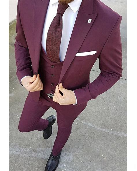 Purple Men 3 Pieces Tuxedo For Mengroomwedding Dress Suit Jacketwa Classbydress