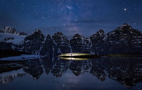 Wallpaper Stars Mountains Night Canada Albert Banff National Park