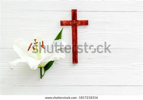 Lily Funeral Flower Cross Condolence Card Stock Photo 1857218356