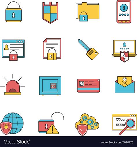 Computer Security Icons Set Line Royalty Free Vector Image