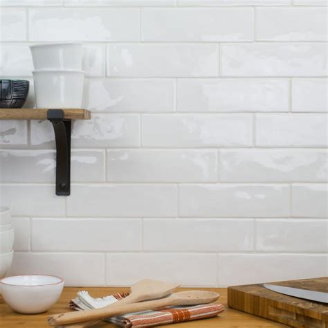 Elida Ceramica Hand Crafted White Subway Tile Kitchen Backsplash