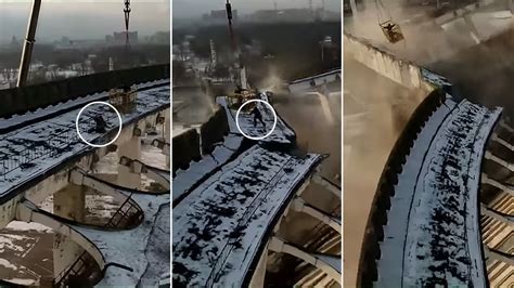 Unreal Moment Russian Man Dies After Stadium Roof Collapses During Demolition Work Video