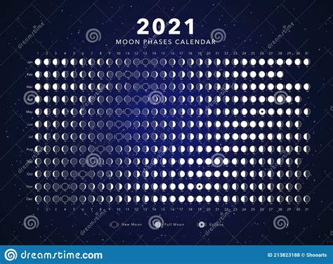 2021 Moon Phases Calendar White Astronomy Vector Chart Stock Vector