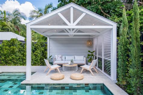 Geometric Pool And Cabana Beach Style Patio Brisbane By Beau Corp