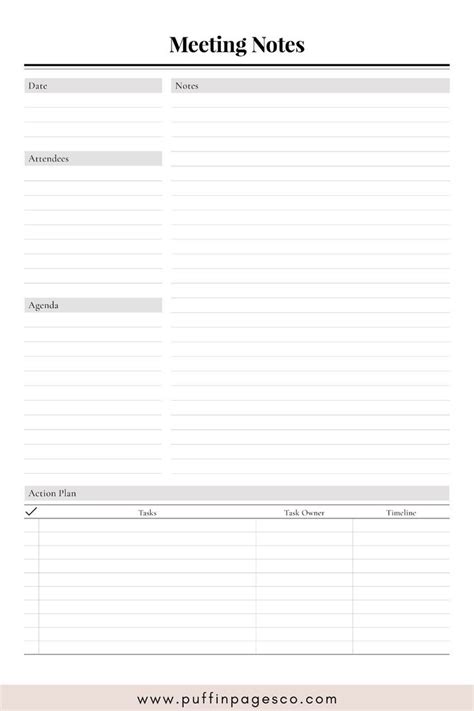 A Printable Meeting Notes Is Shown With The Textmeeting Noteson It