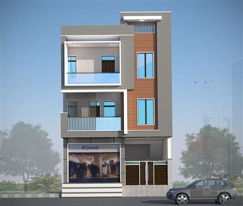 Ground First And Second Floor Shop Residency House Design