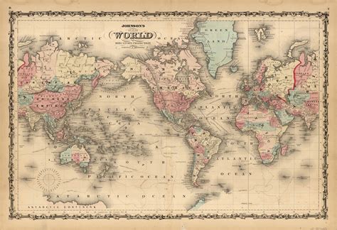 Johnson S Map Of The World On Mercator S Projection Art Source International