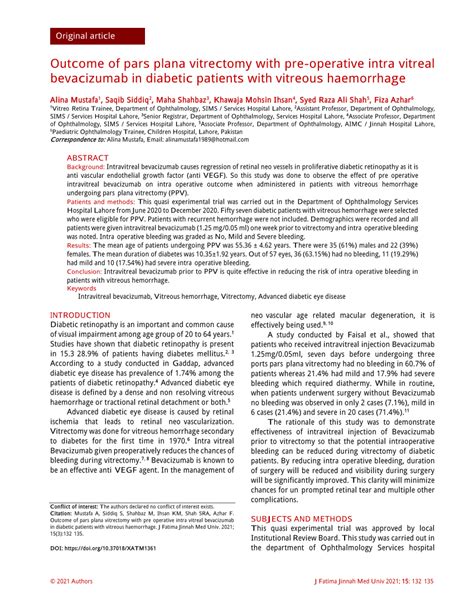 Pdf Outcome Of Pars Plana Vitrectomy With Pre Operative Intra Vitreal