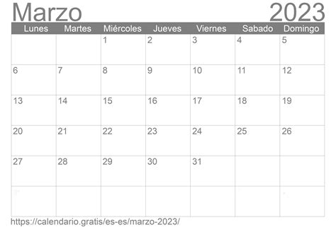 Calendario Marzo 2023 De España En Español ☑️ Calendariogratis