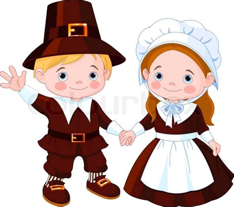Thanksgiving Day Pilgrim Couple Stock Vector Colourbox