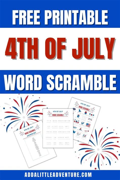 4th Of July Word Scramble Free Printable