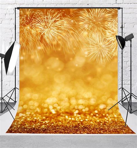 Golden Fireworks Sparkly Glitter Bokeh Happy New Year Backgrounds Vinyl
