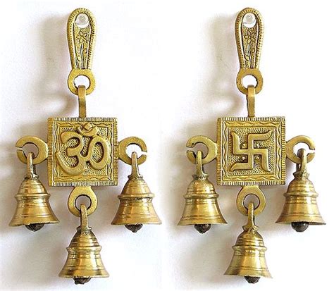 Hanging Bell With Om And Swastika Auspicious Hindu Symbols Wall Hanging