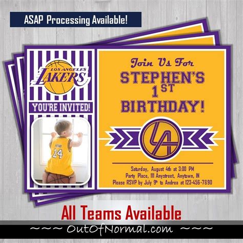 Los Angeles Lakers Nba Basketball Photo Invitation Basketball