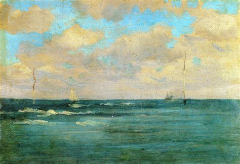In this work, one of at least five paintings created by whistler in trouville, a solitary figure stands on a beach, looking out across the wide expanse of water before him. Bathing Posts, 1893 - James McNeill Whistler - WikiArt.org