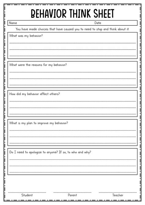 16 Think Sheet Behavior Worksheets