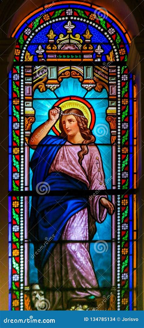 Saint Mary Magdalene Stained Glass In Antibes Church Stock Photo