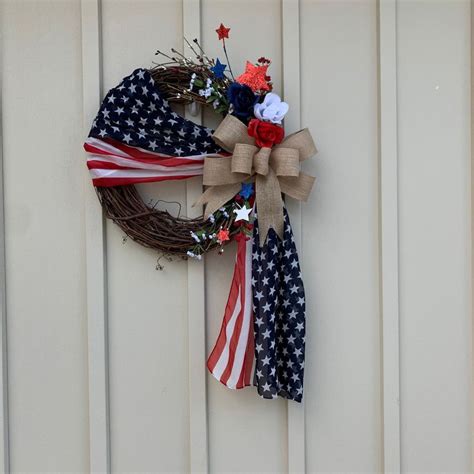 Patriotic Grapevine Flag Wreath July 4th Wreath Front Door Etsy